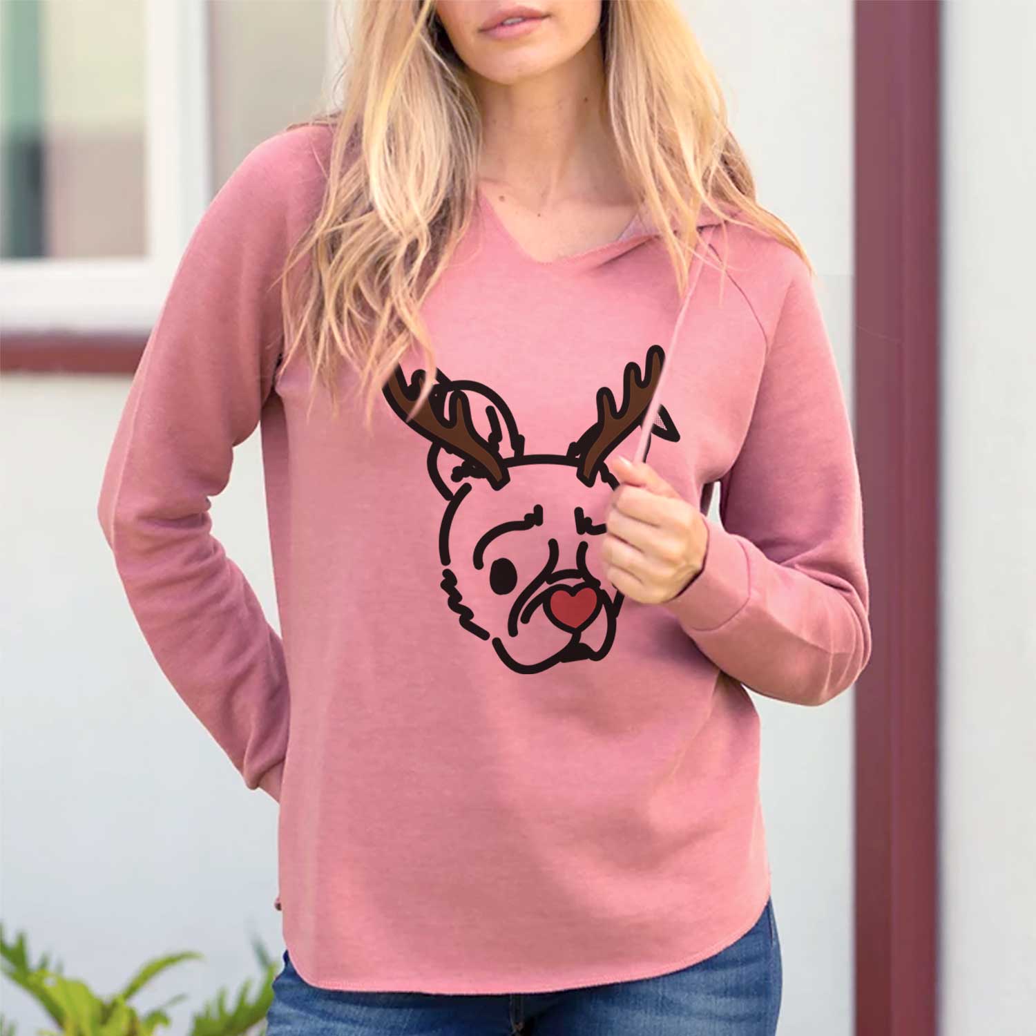 Womens Red Hooded Sweatshirt with California Wave Wash - Comfort Fit