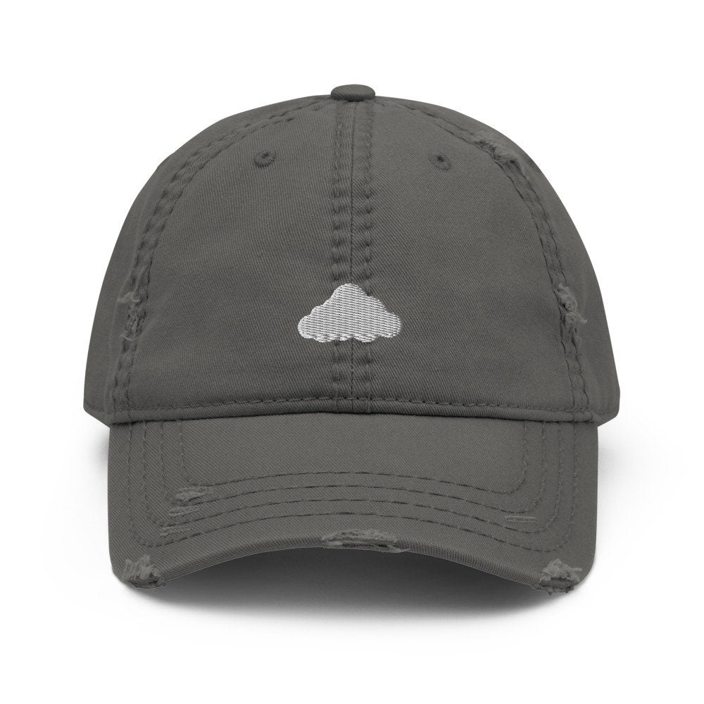 Cloud Embroidered Distressed Embroidered Dad Hat, Frayed Cap Gift