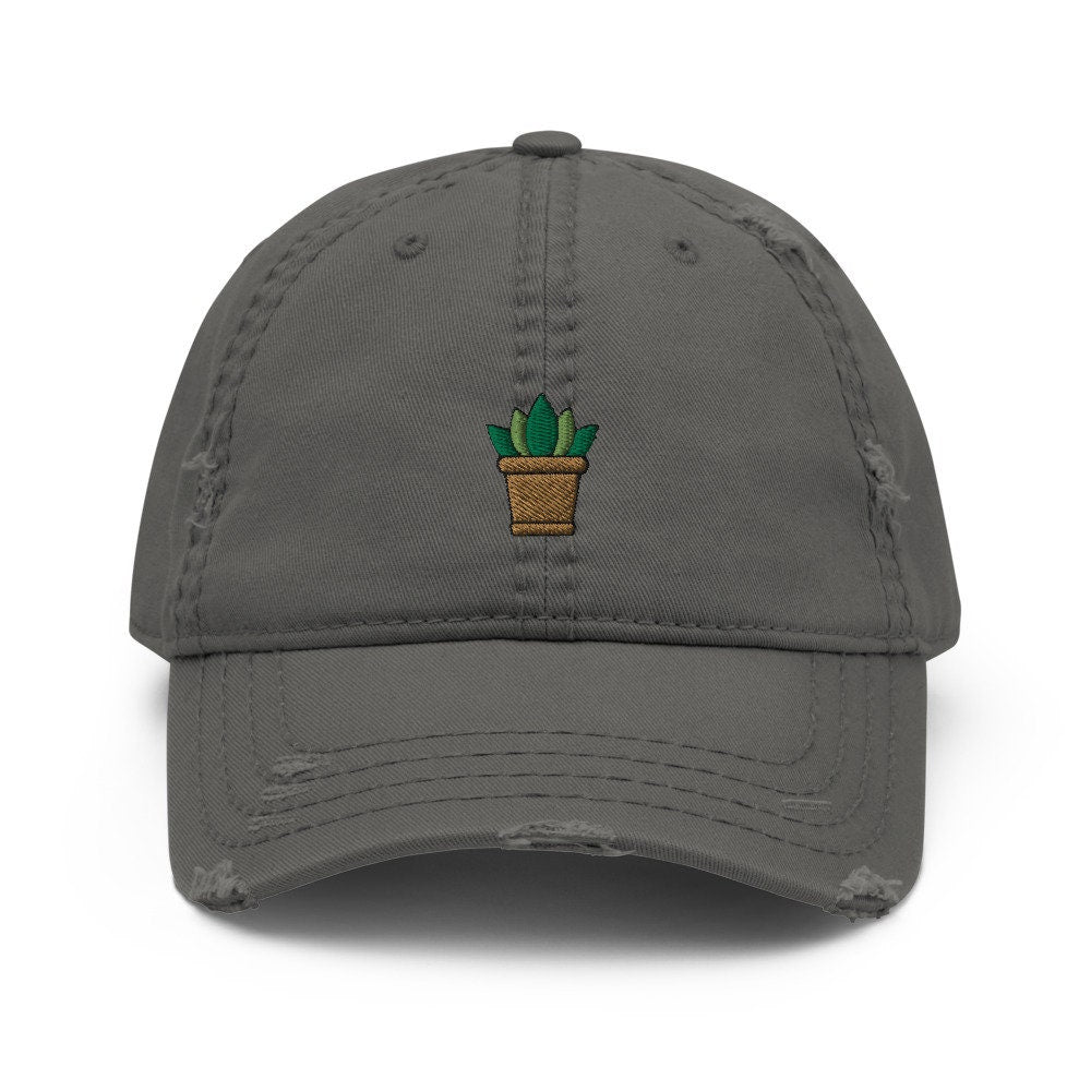 Succulent Plant Embroidered Distressed Embroidered Dad Hat, Frayed Cap Gift