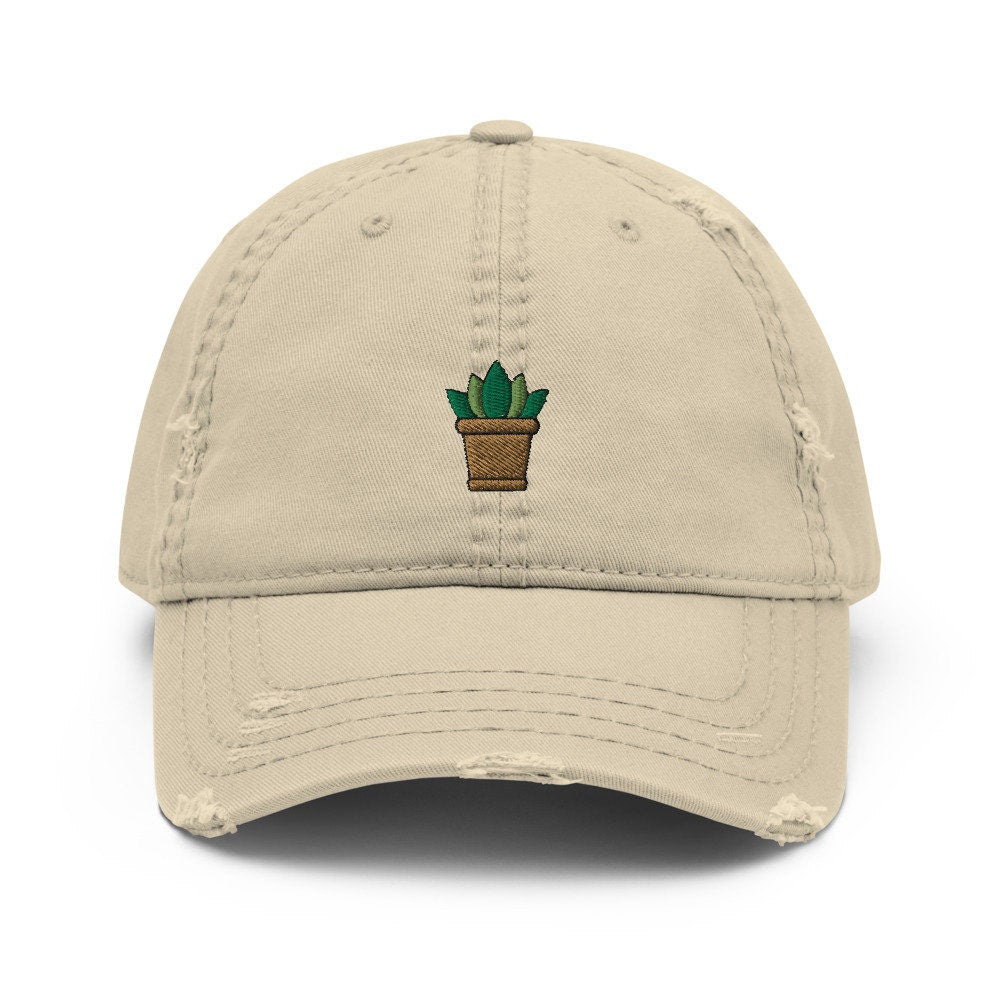 Succulent Plant Embroidered Distressed Embroidered Dad Hat, Frayed Cap Gift