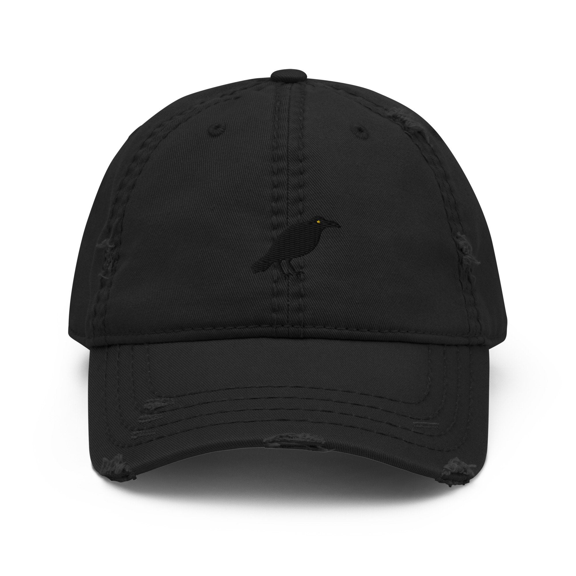 Crow Embroidered Distressed Embroidered Dad Hat, Frayed Cap Gift