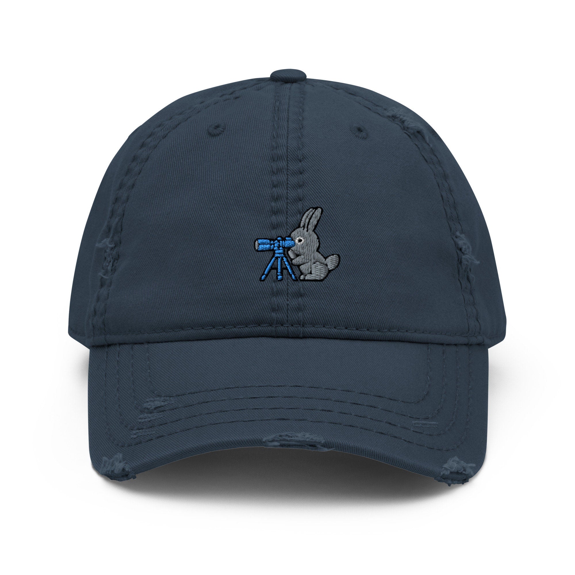 Telescope Bunny Distressed Embroidered Dad Hat