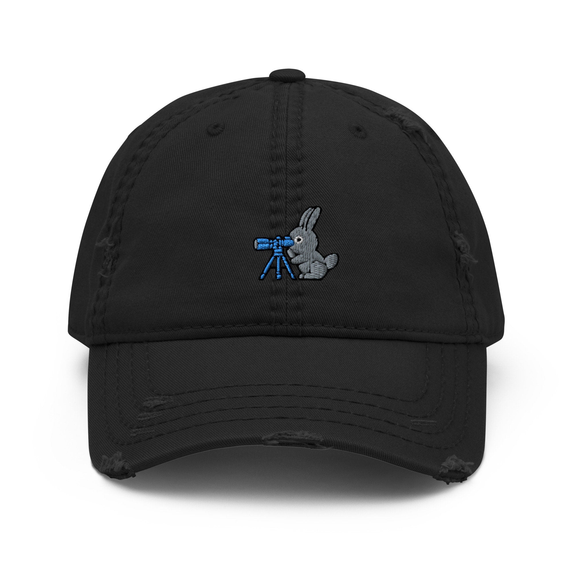 Telescope Bunny Distressed Embroidered Dad Hat