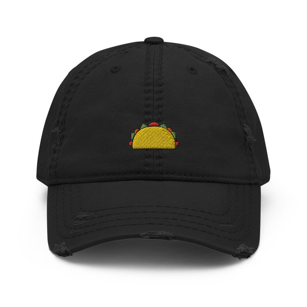 Taco Embroidered Distressed Dad Hat, Frayed Cap Gift