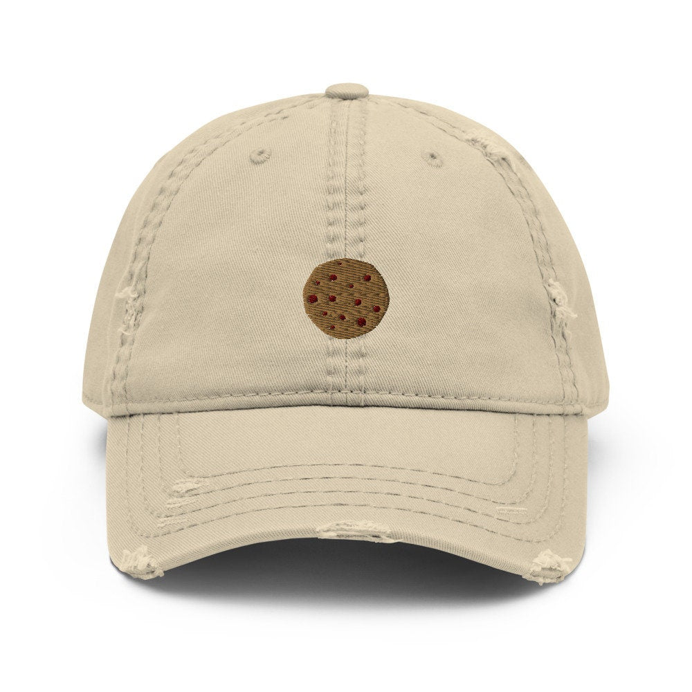 Chocolate Chip Cookie Embroidered Distressed Embroidered Dad Hat, Frayed Cap Gift