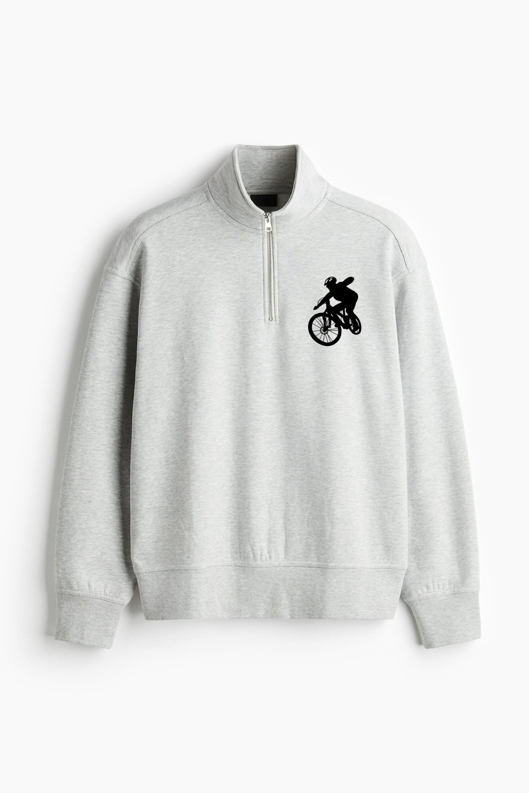 Bike Silhouette Boy Riding Loose-Fit Sweatshirt Collar Jacket