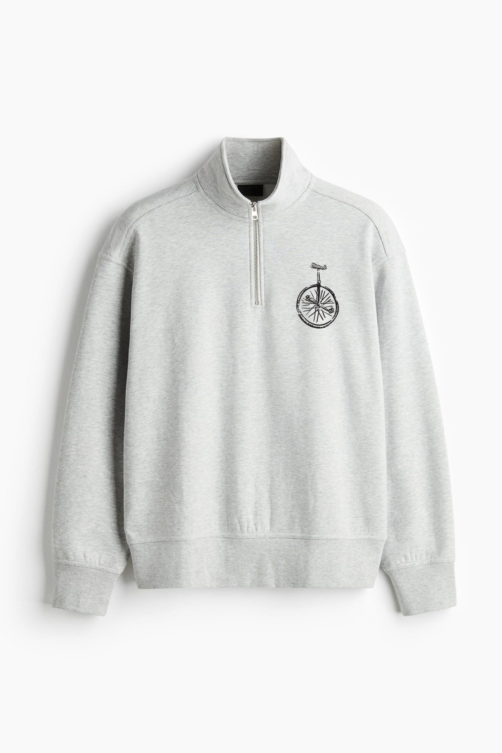 Black And White Drawing Of A Unicycle Loose-Fit Sweatshirt Collar Jacket