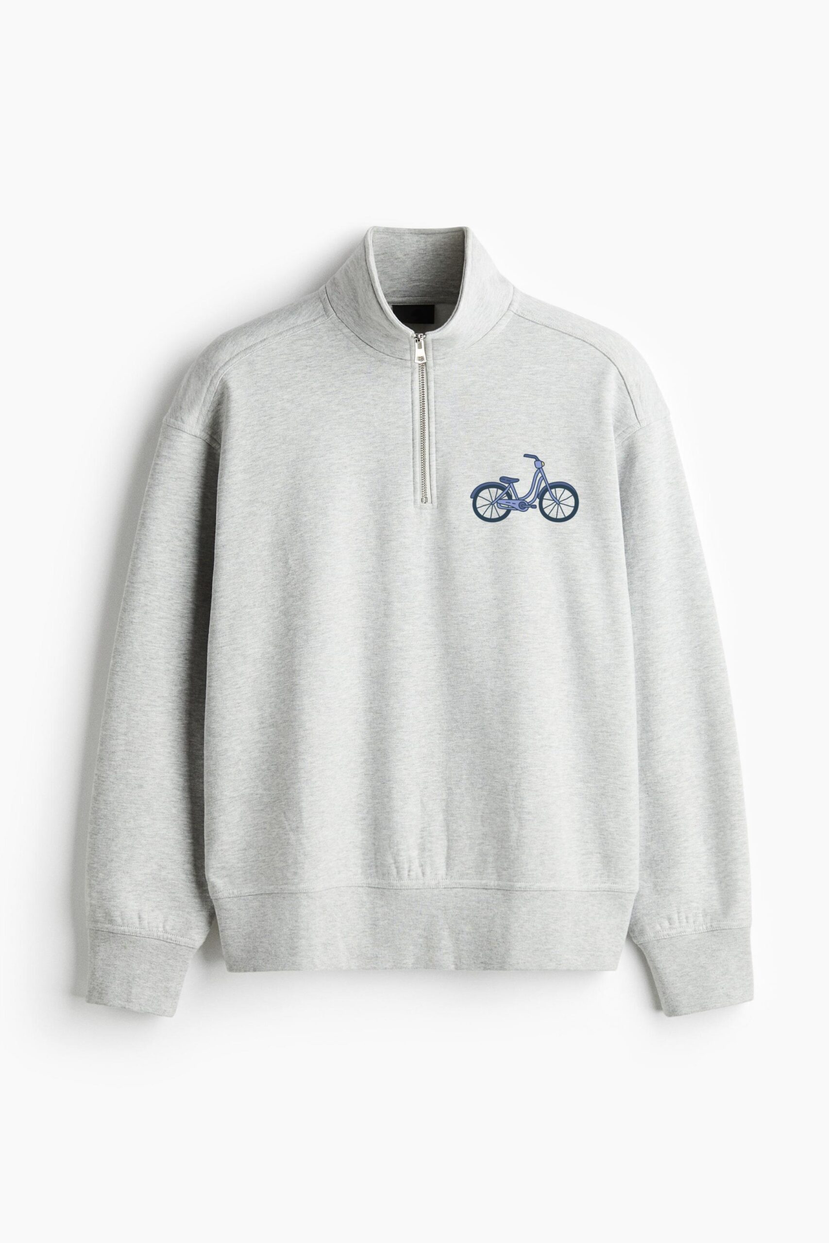 Blue Bicycle Loose-Fit Sweatshirt Collar Jacket
