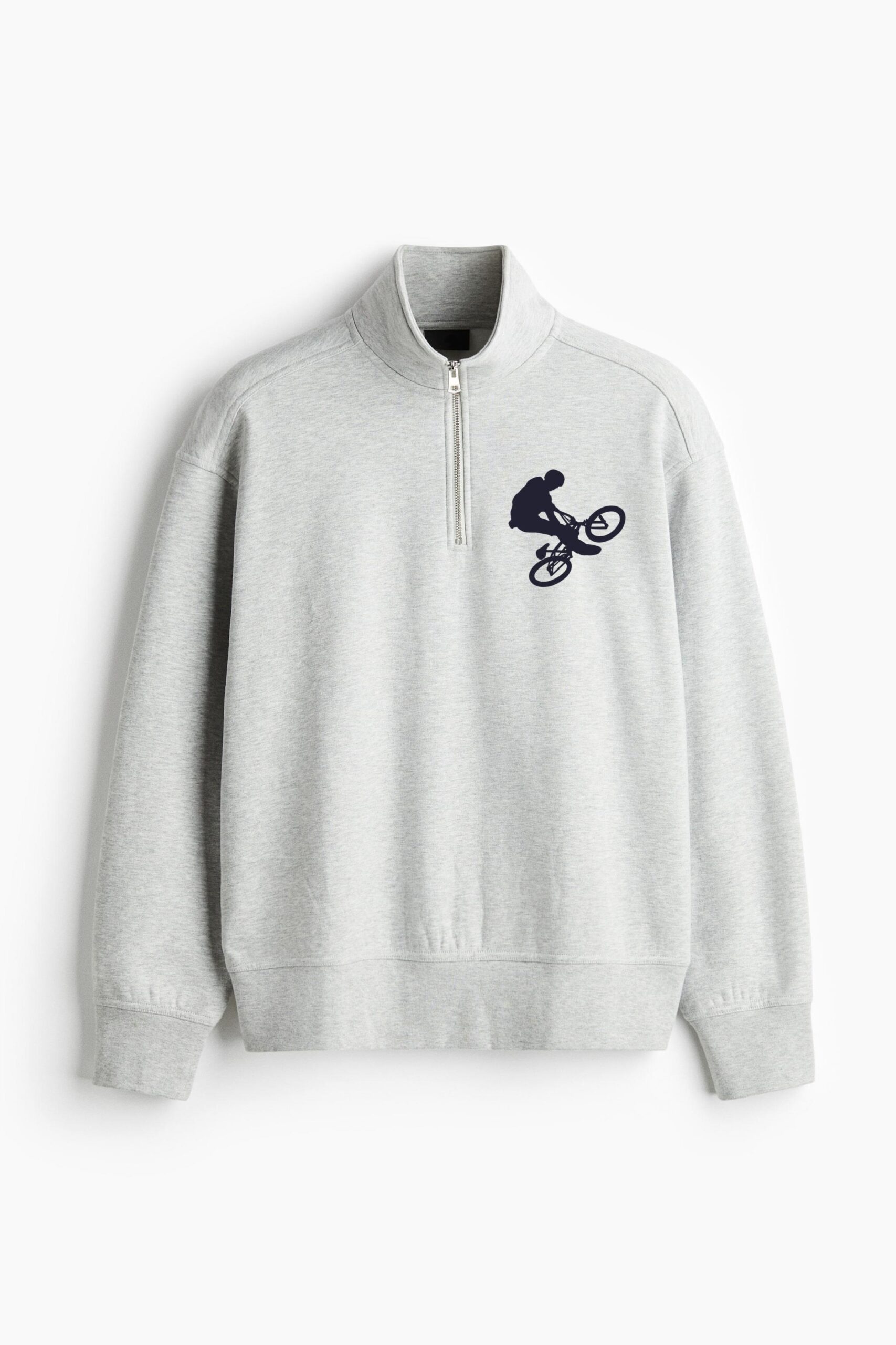 Bmx Bicycle Stunt Silhouette Loose-Fit Sweatshirt Collar Jacket