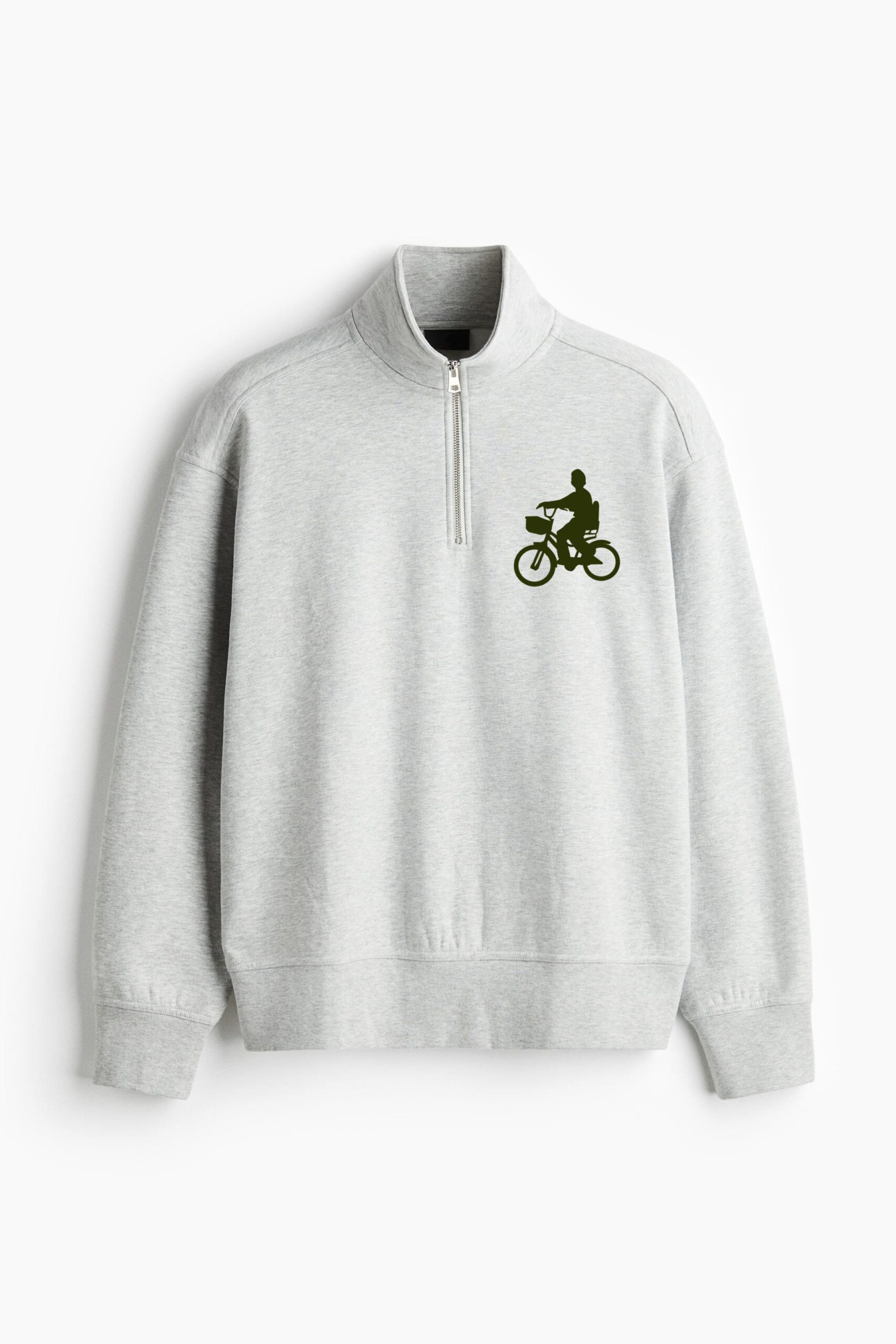 Boy Riding Bicycle Silhouette Loose-Fit Sweatshirt Collar Jacket